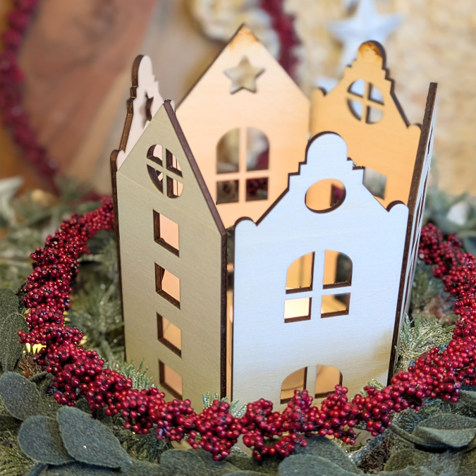 SVG Datei 3mm und 4mm Häuserkranz Laserdatei für LED Teelichter oder kleine Stumpen Winter Geschenkidee Deko Weihnachtsbaum Hyggelig Hygge – Bild 11