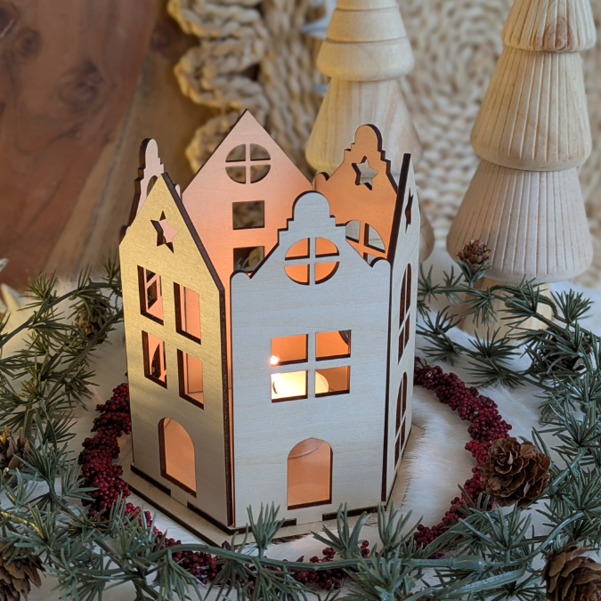 SVG Datei 3mm und 4mm Häuserkranz Laserdatei für LED Teelichter oder kleine Stumpen Winter Geschenkidee Deko Weihnachtsbaum Hyggelig Hygge – Bild 12