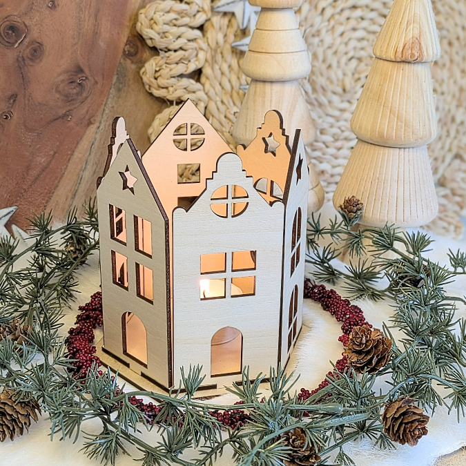 SVG Datei 3mm und 4mm Häuserkranz Laserdatei für LED Teelichter oder kleine Stumpen Winter Geschenkidee Deko Weihnachtsbaum Hyggelig Hygge – Bild 9