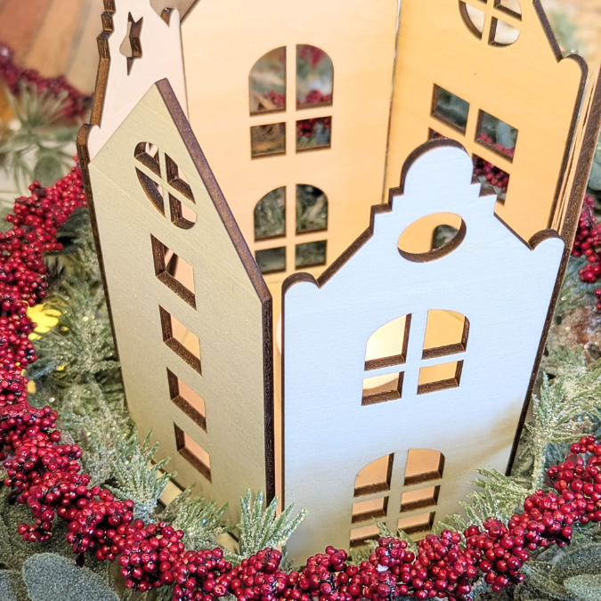SVG Datei 3mm und 4mm Häuserkranz Laserdatei für LED Teelichter oder kleine Stumpen Winter Geschenkidee Deko Weihnachtsbaum Hyggelig Hygge – Bild 10
