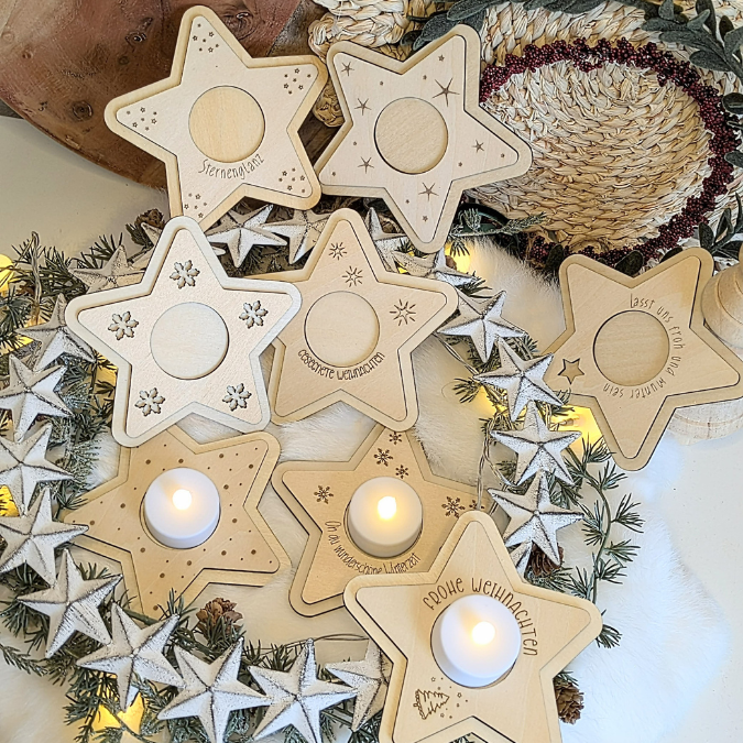 SVG Laserdatei 8 Designs LED Teelichthalter Sterne Kerzenständer Lichtdatei Stern Weihnachten Mitbringsel Skandi Scandichristmas SVG-Datei – Bild 9