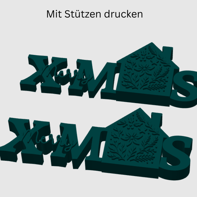 STL 3D Druck Datei Merry Xmas mit Haus Schriftzug Weihnachten Deko Winterdeko 3D-Datei 3D-Druck Vorlage Floral Boho Geschenkidee – Bild 2