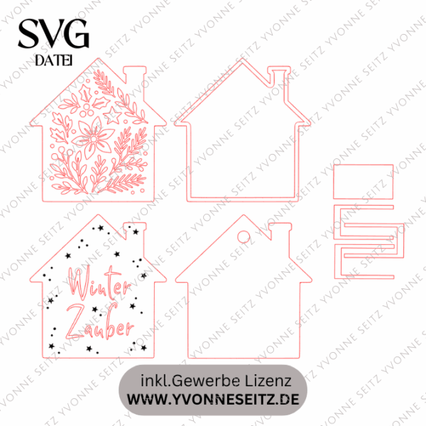 SVG Laser Winter Datei Lichthaus Haus für Transparentpapier Leuchthaus Lichterkette Lichtdatei Leuchtdatei Laserdatei SVG Datei Weihnachten – Bild 2
