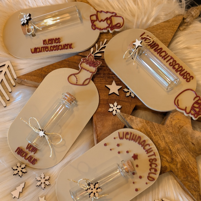STL 3D Druck Datei 4er Set Geschenkbrett Halter für Geld, Gutscheine und Kleinigkeiten Weihnachten 3D-Datei 3D-Druck Vorlage Wichtel Sterne