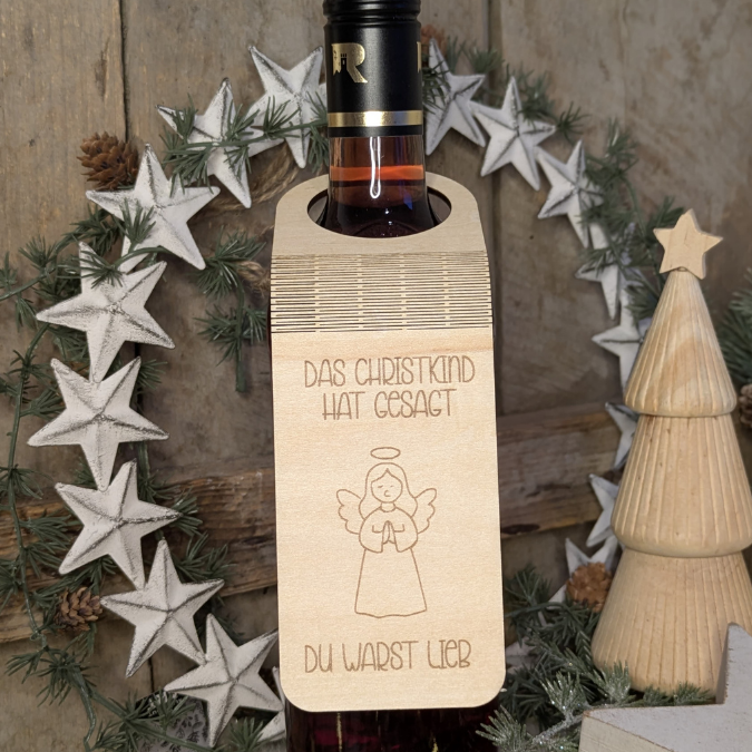 14 Designs SVG Laserdatei Weihnachten Flaschenanhänger Weinflaschen Anhänger Weinflaschenanhänger Flexwood Flexibles Holz SVG Datei Nikolaus Christkind – Bild 13