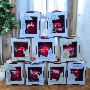 3mm Kugelbox für 6cm Kugeln SVG Datei Verpackung für Christbaumkugeln 9 Designs inkl. Anhänger Laserdatei Weihnachten Weihnachtskugel Skandi