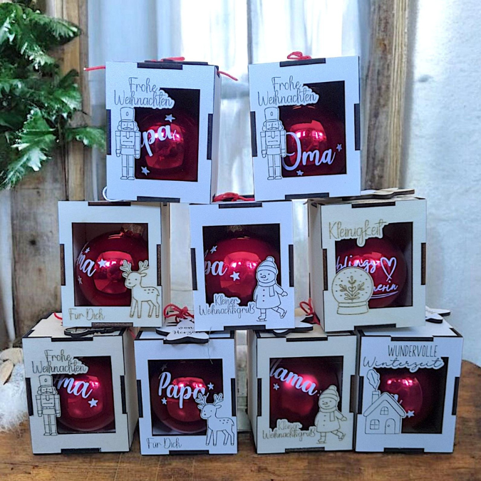 3mm Kugelbox für 6cm Kugeln SVG Datei Verpackung für Christbaumkugeln 9 Designs inkl. Anhänger Laserdatei Weihnachten Weihnachtskugel Skandi – Bild 13