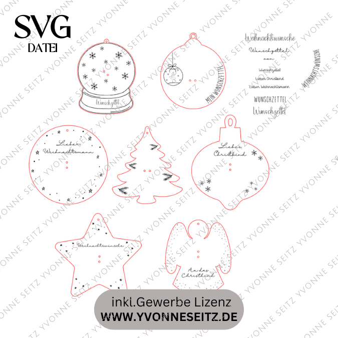 Weihnachten Winter 7 Designs Wunschzettel Christkind Weihnachtsmann Advent Weihnachtswünsche Kinder Laserdatei – Bild 2