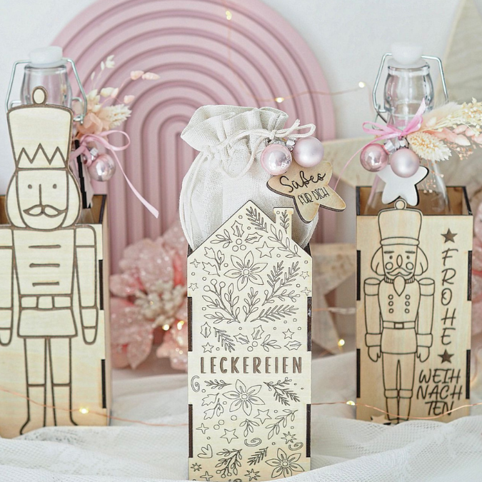 3mm 4mm SVG Laserdatei Weihnachts Geschenkbox Nussknacker Box für Flaschen oder Süßigkeiten Kiste inkl Geschenkanhänger Geschenkidee Weihnachten Winter