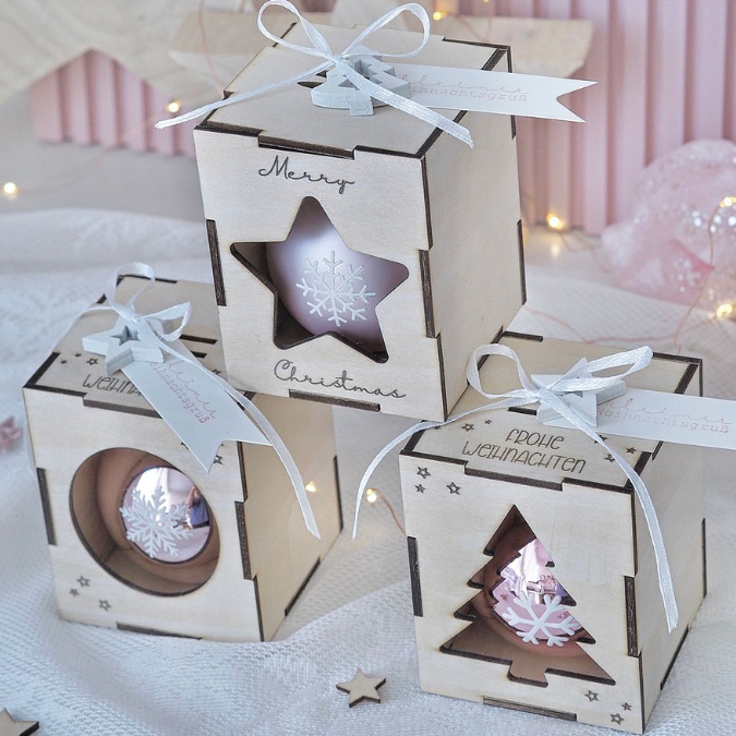 3mm Kugelbox für 6cm Kugeln SVG Datei Verpackung für Christbaumkugeln 9 Designs inkl. Anhänger Laserdatei Weihnachten Weihnachtskugel Skandi – Bild 3