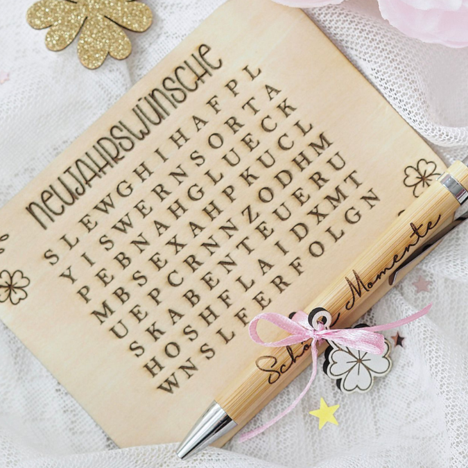 SVG Laserdatei Neujahreswünsche zum selber suchen Silvester Glück Glücksbringer Mitbringsel Silvester Neujahr Datei Kreuzworträtsel Laser – Bild 19