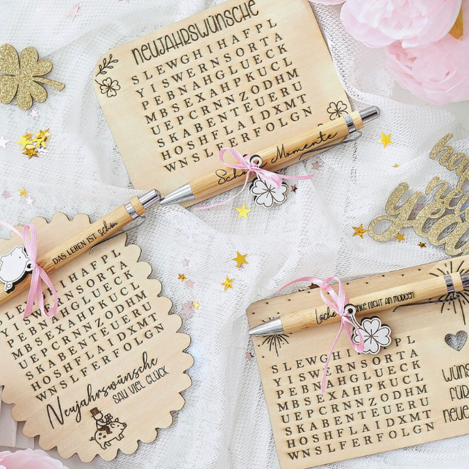 SVG Laserdatei Neujahreswünsche zum selber suchen Silvester Glück Glücksbringer Mitbringsel Silvester Neujahr Datei Kreuzworträtsel Laser – Bild 20