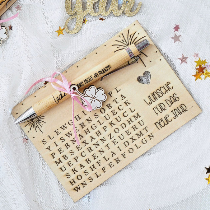 SVG Laserdatei Neujahreswünsche zum selber suchen Silvester Glück Glücksbringer Mitbringsel Silvester Neujahr Datei Kreuzworträtsel Laser – Bild 21