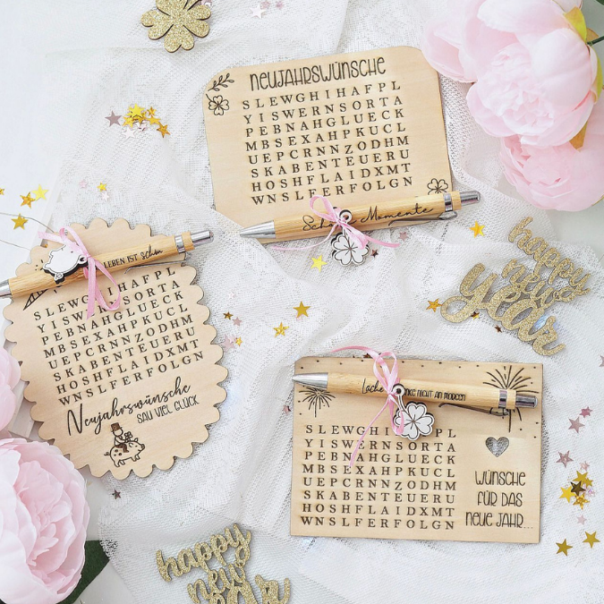 SVG Laserdatei Neujahreswünsche zum selber suchen Silvester Glück Glücksbringer Mitbringsel Silvester Neujahr Datei Kreuzworträtsel Laser – Bild 7