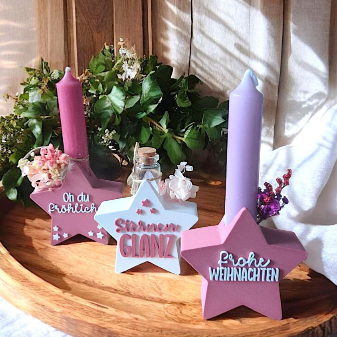 STL 3D Druck Datei 5er Set Sterne Stern mit öffnung für Reagenzglas LED Kerze oder Blumen 3D-Datei 3D-Druck Vorlage Weihnachten Winter Adven