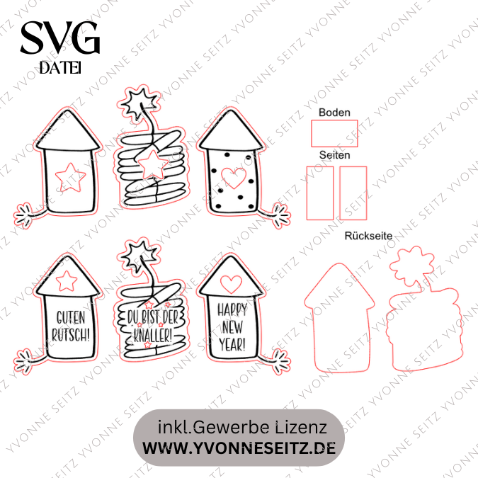 SVG Laserdatei 6 Designs Mini Silvesterknaller Kracher Leuchtknaller Lichtdatei für Ballonlicht Silvester Neujahr Jahreswechsel SVG Datei – Bild 2