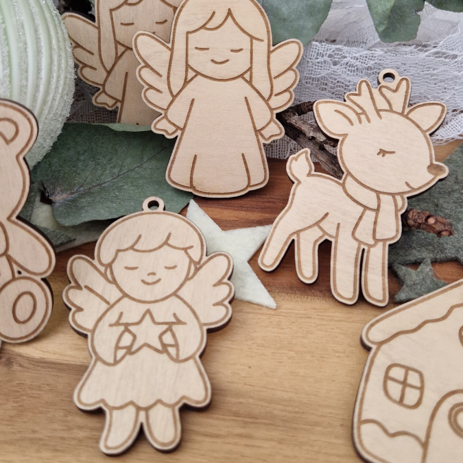 SVG Laserdatei 5 Designs Mini Anhänger Geschenkanhänger Weihnachten in der Tüte Christbaumschmuck kleine Mitbringsel SVG Datei Engel Rentier – Bild 6