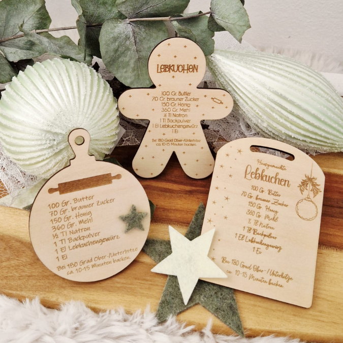 SVG Laserdatei 3 Designs Lebkuchenrezept Lebkuchen Brettchen Dekobrett Küchendeko Weihnachten kleines Mitbringsel SVG Datei Lebkuchenmann – Bild 4