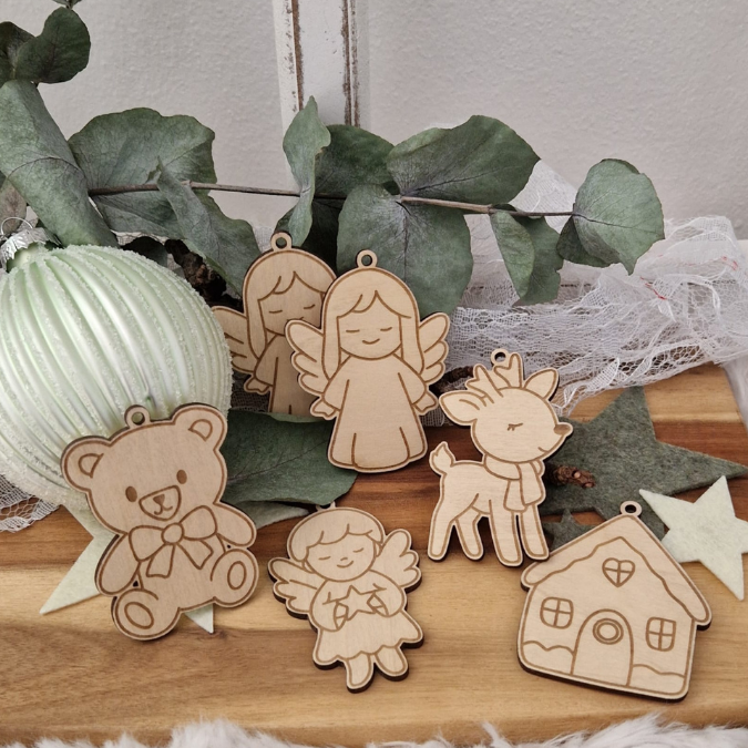 SVG Laserdatei 5 Designs Mini Anhänger Geschenkanhänger Weihnachten in der Tüte Christbaumschmuck kleine Mitbringsel SVG Datei Engel Rentier – Bild 7