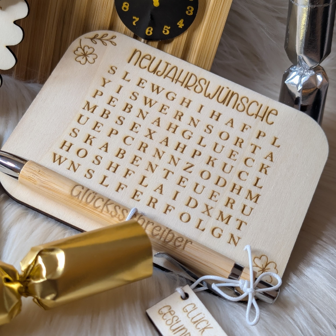 SVG Laserdatei Neujahreswünsche zum selber suchen Silvester Glück Glücksbringer Mitbringsel Silvester Neujahr Datei Kreuzworträtsel Laser – Bild 10