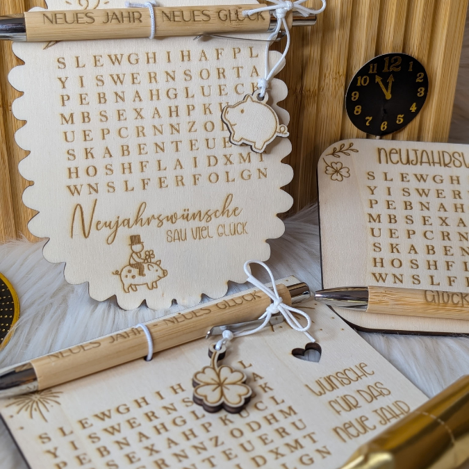 SVG Laserdatei Neujahreswünsche zum selber suchen Silvester Glück Glücksbringer Mitbringsel Silvester Neujahr Datei Kreuzworträtsel Laser – Bild 8