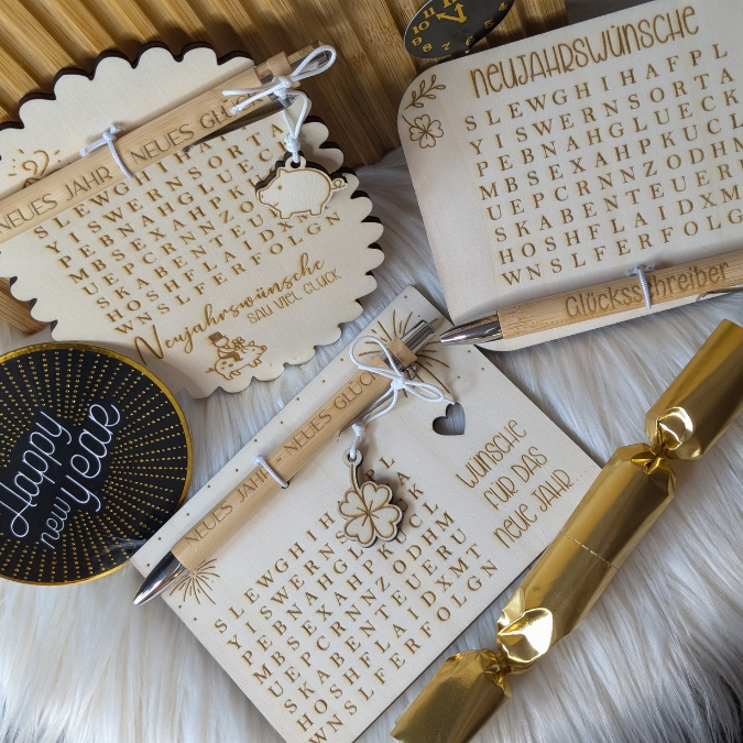 SVG Laserdatei Neujahreswünsche zum selber suchen Silvester Glück Glücksbringer Mitbringsel Silvester Neujahr Datei Kreuzworträtsel Laser – Bild 9
