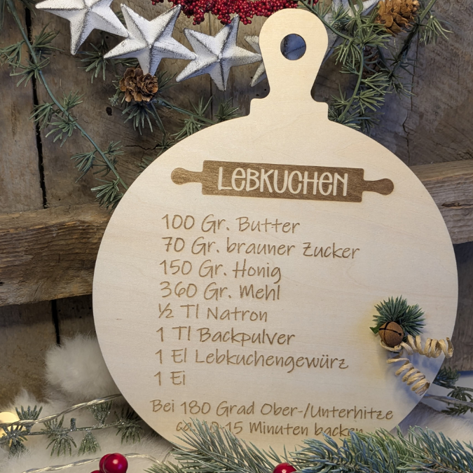 SVG Laserdatei 3 Designs Lebkuchenrezept Lebkuchen Brettchen Dekobrett Küchendeko Weihnachten kleines Mitbringsel SVG Datei Lebkuchenmann – Bild 17