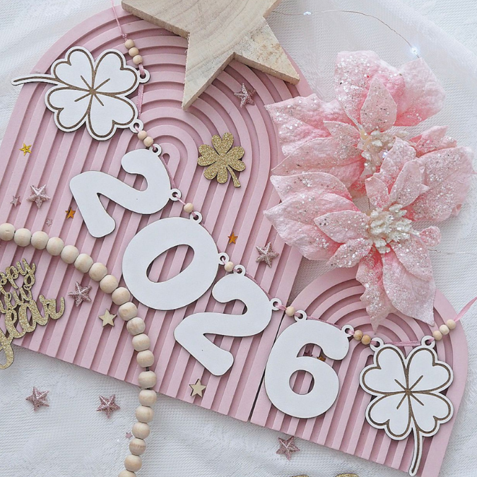 SVG Laserdatei Silvester Deko Partydeko Girlande zum aufhängen Kleeblatt Hufeiesen Silvesterdekoration Neujahr Jahreswechsel Datei