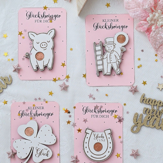 SVG Laserdatei Glückscent Halter für Centstücke 4 designs Glückspfennig Silvester Glück Glücksbringer Mitbringsel Silvester Neujahr Datei – Bild 4