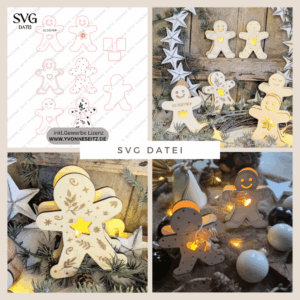 SVG Laserdatei 6 Designs Lebkuchenmann Mini Lebkuchenmännl zum füllen mit Blumen, Geld oder Ballonlicht Weihnachten Mitbringsel SVG-Datei