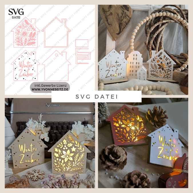 SVG Laser Winter Datei Lichthaus Haus für Transparentpapier Leuchthaus Lichterkette Lichtdatei Leuchtdatei Laserdatei SVG Datei Weihnachten