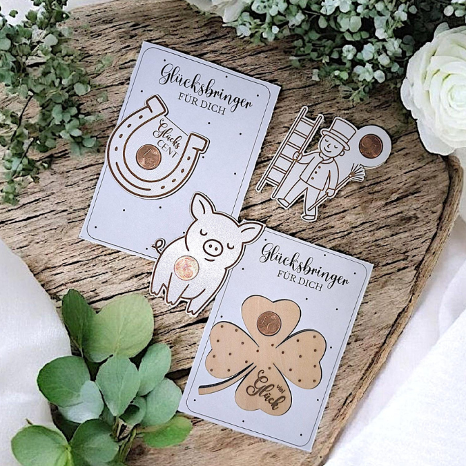 SVG Laserdatei Glückscent Halter für Centstücke 4 designs Glückspfennig Silvester Glück Glücksbringer Mitbringsel Silvester Neujahr Datei – Bild 3