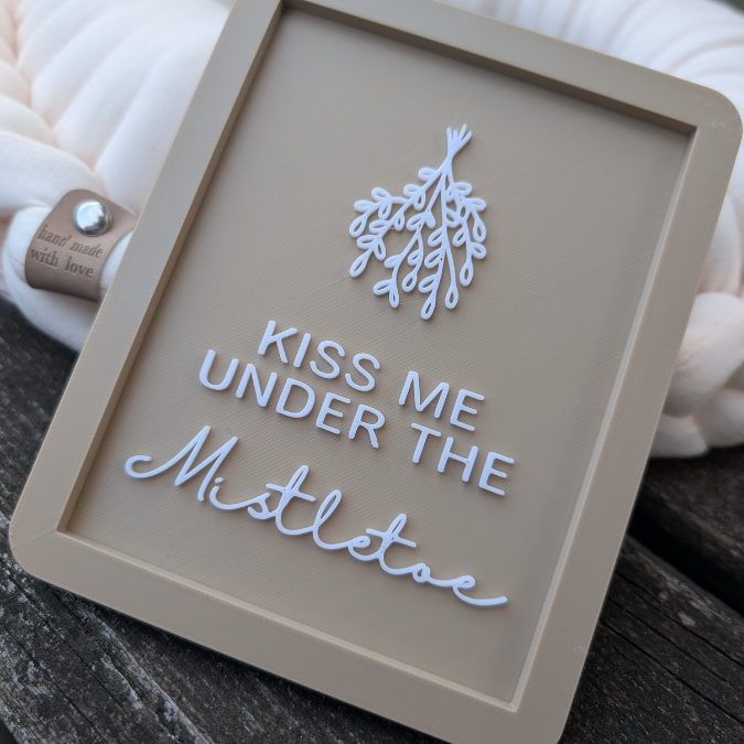 STL 3D Druck Datei Weihnachten Bilderrahmen Bild Kiss me under the mistletoe Skandi 3D-Datei 3D-Druck Vorlage Wanddeko Winterdeko Mistelzwei