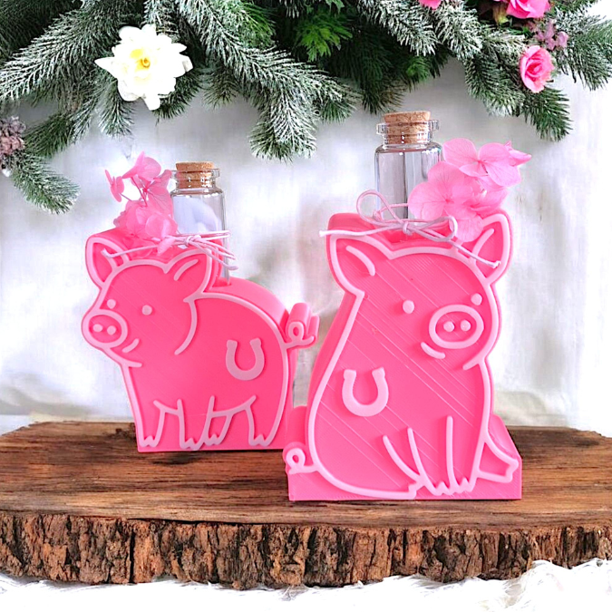 STL 3D Druck Datei Glücks Motive für Reagenzglas Blumen Kerzen oder Geld Glücksbringer Geschenkidee Glücksschwein Hufeisen Silvester Deko – Bild 3