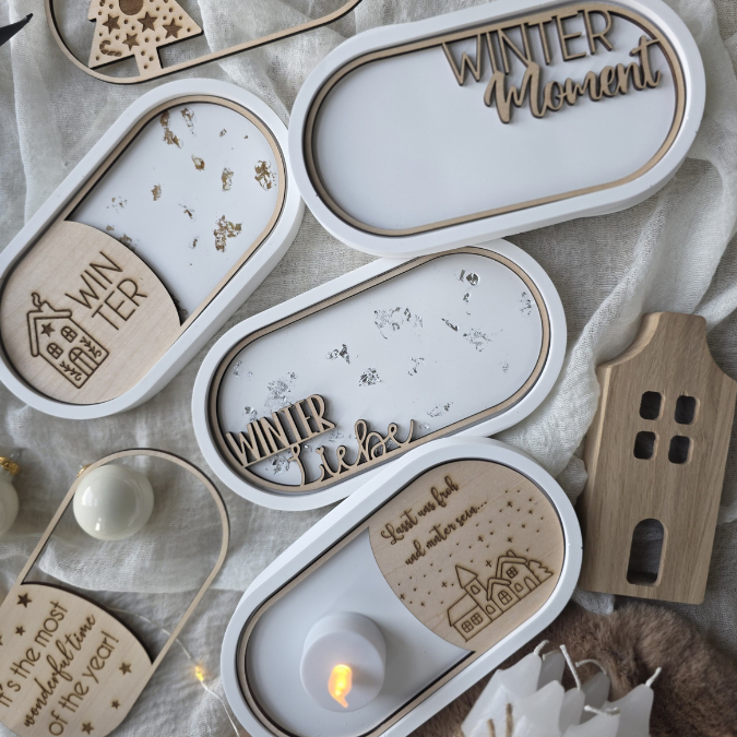 SVG Laserdatei 6 Designs Einleger ovales Dekotablett Dekoteller Weihnachten Geschenkidee Raysin Keraflott Winter SVG Datei – Bild 3