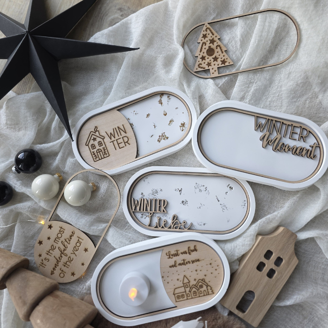 SVG Laserdatei 6 Designs Einleger ovales Dekotablett Dekoteller Weihnachten Geschenkidee Raysin Keraflott Winter SVG Datei – Bild 4