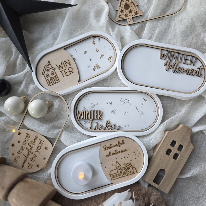 SVG Laserdatei 6 Designs Einleger ovales Dekotablett Dekoteller Weihnachten Geschenkidee Raysin Keraflott Winter SVG Datei – Bild 5