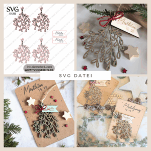 SVG Laserdatei Mistelzweig Mini Anhänger Mistletoe to go Weihnachten inkl Anhänger kleines Mitbringsel SVG Datei