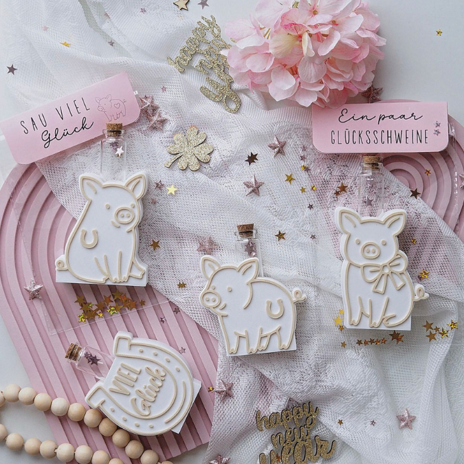 Tütenklappe Verschluss PRINT Druckvorlage PDF Verpackung für Kleinigkeiten Schwein Glücksschweine Glücksbringer Printable PDF Datei drucken – Bild 4