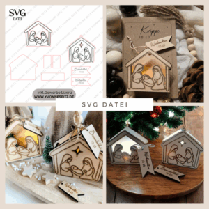 SVG Laserdatei Krippe to go Anhänger und füllbar mit Geld od Blumen Weihnachten kleines Mitbringsel SVG Datei Heilige Nacht Krippenszene