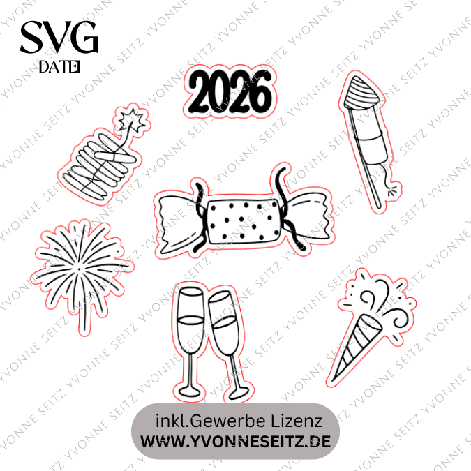 SVG Laserdatei 6 Designs Mini Silvesterparty Streudeko Silvester Neujahr Jahreswechsel Party to go Kleinigkeit Mitbringsel SVG Datei – Bild 2