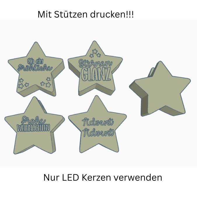 STL 3D Druck Datei 5er Set Sterne Stern mit öffnung für Reagenzglas LED Kerze oder Blumen 3D-Datei 3D-Druck Vorlage Weihnachten Winter Adven – Bild 3