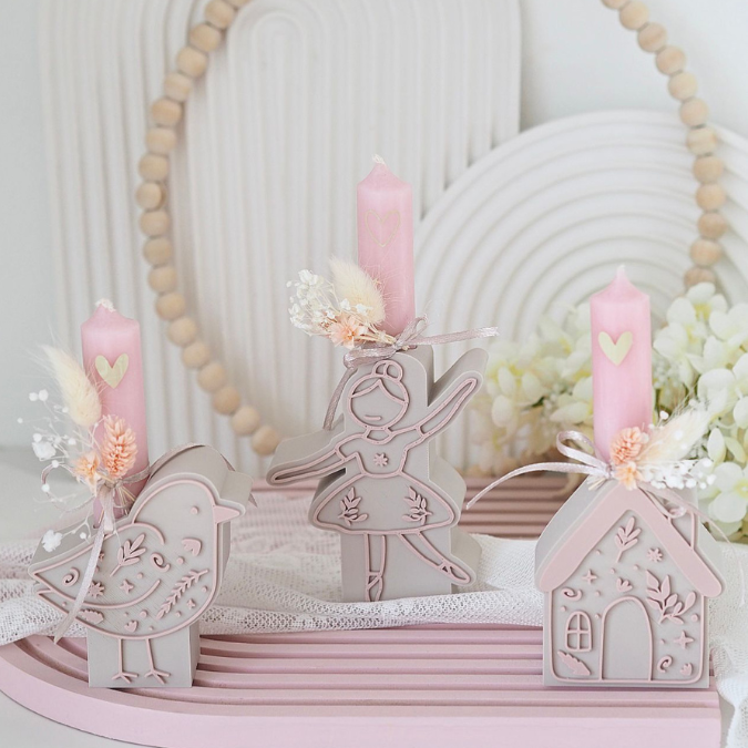 STL 3D Druck Datei 3er Set Balerina Vogel Haus für Reagenzglas Blumen Kerzen oder Geld Russische Weihnachten Skandi Christmas Deko Boho