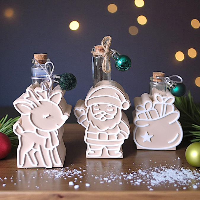 STL 3D Druck Datei Weihnachtsmotive für Reagenzglas Blumen Kerzen oder Geld Glücksbringer Geschenkidee Rentier Weihnachtsmann Engel Deko