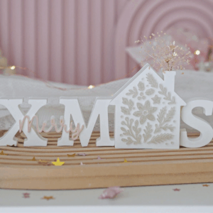 STL 3D Druck Datei Merry Xmas mit Haus Schriftzug Weihnachten Deko Winterdeko 3D-Datei 3D-Druck Vorlage Floral Boho Geschenkidee