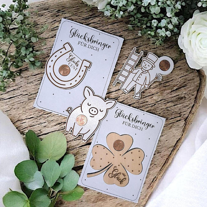 SVG Laserdatei Glückscent Halter für Centstücke 4 designs Glückspfennig Silvester Glück Glücksbringer Mitbringsel Silvester Neujahr Datei – Bild 10