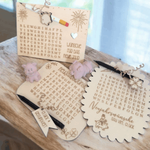 SVG Laserdatei Neujahreswünsche zum selber suchen Silvester Glück Glücksbringer Mitbringsel Silvester Neujahr Datei Kreuzworträtsel Laser