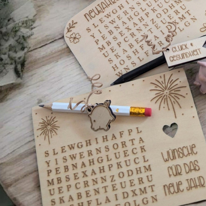SVG Laserdatei Neujahreswünsche zum selber suchen Silvester Glück Glücksbringer Mitbringsel Silvester Neujahr Datei Kreuzworträtsel Laser – Bild 14