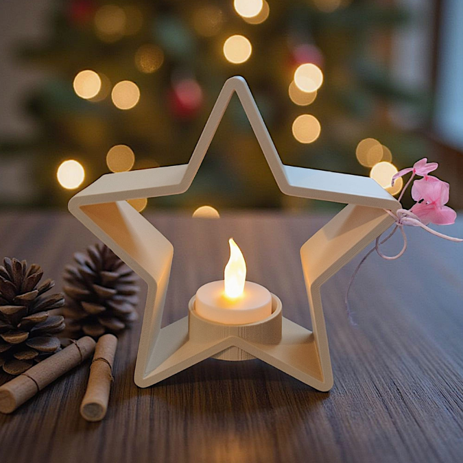 STL 3D Druck Datei 2er Set Sterne Stern LED-Teelichthalter Deko Weihnachtsdeko 3D-Datei 3D-Druck Vorlage Weihnachten Winter Advent – Bild 3