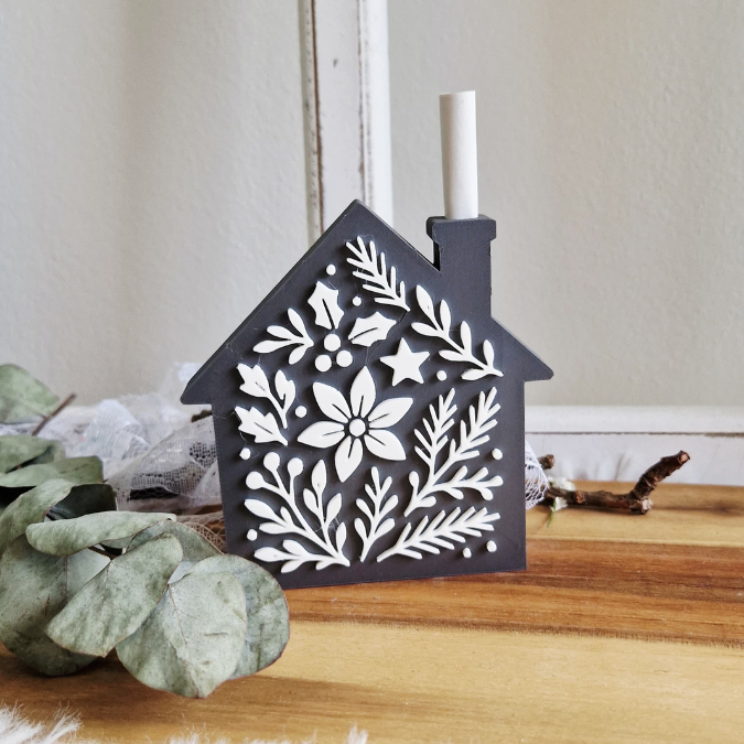 STL 3D Druck Datei Weihnachten Haus Weihnachtshaus Floral mit Schornstein zum füllen dekorieren Skandi 3D-Datei 3D-Druck Vorlage Häuschen – Bild 2